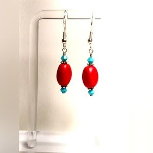 Beautiful coral and turquoise crystal beaded earrings